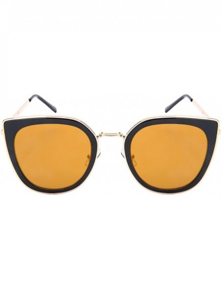 Square Square Cat Eye Sunnies w/Flat Color Mirrored Lens 3306-FLREV - Black - C3182WN47ZQ $11.61