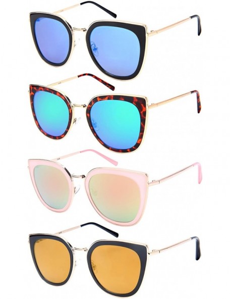 Square Square Cat Eye Sunnies w/Flat Color Mirrored Lens 3306-FLREV - Black - C3182WN47ZQ $11.61