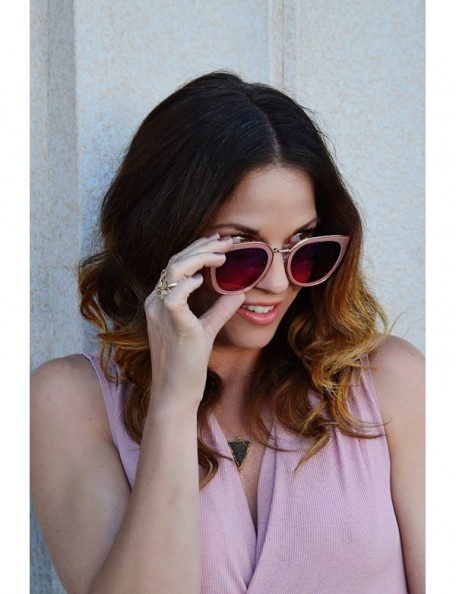 Square Square Cat Eye Sunnies w/Flat Color Mirrored Lens 3306-FLREV - Black - C3182WN47ZQ $11.61