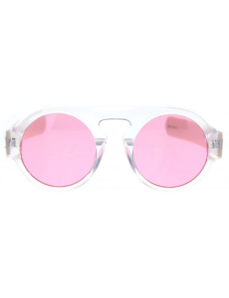 Round Mens Mod Thick Plastic Round Keyhole Hipster Sunglasses - Clear Pink - CW18R34EN89 $9.95