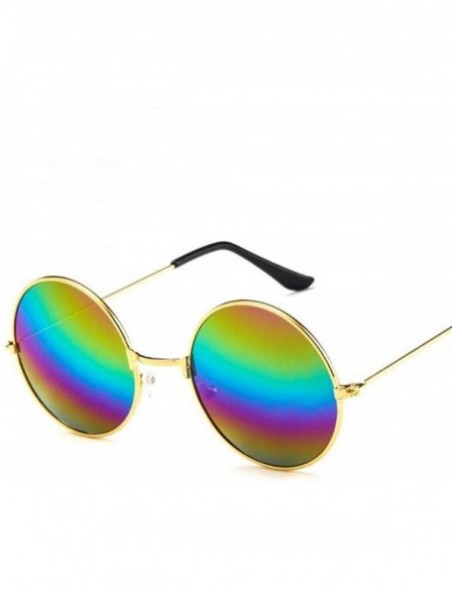 Aviator 2019 Women Men Sunglasses Round Metal Frame Brand Designer Mirrored Blue - Gold Colors - C918YR76QQE $7.51