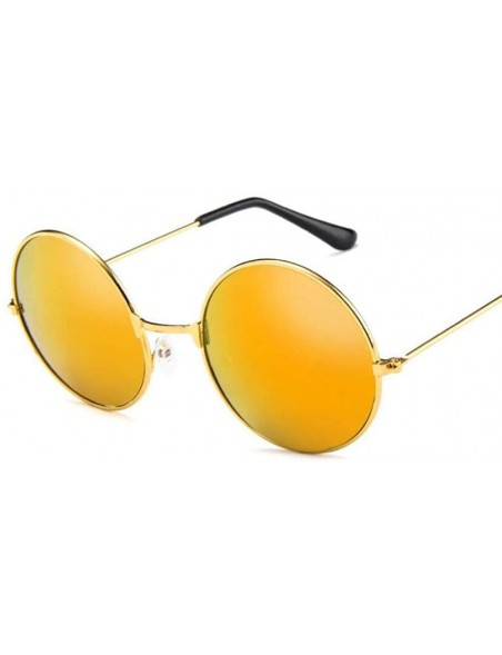 Aviator 2019 Women Men Sunglasses Round Metal Frame Brand Designer Mirrored Blue - Gold Colors - C918YR76QQE $7.51