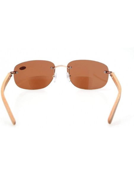 Round Rimless Bifocal Sunshine Readers for Men and Women in Wood Temple and Spring Hinges Gold/Brown Lens +3.0 - CY18Q35GLSX ...