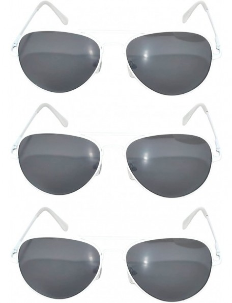 Aviator Set of 3 Pairs Aviator Style Sunglasses Colored Metal Frame Spring Hinges - Smoke_lens_white_frame_3_pairs - CZ17YWDH...