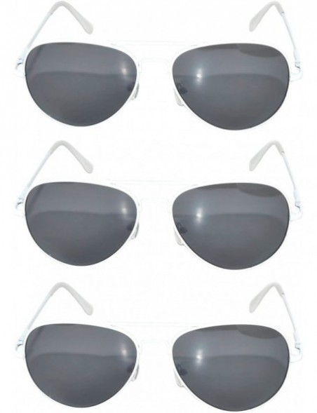 Aviator Set of 3 Pairs Aviator Style Sunglasses Colored Metal Frame Spring Hinges - Smoke_lens_white_frame_3_pairs - CZ17YWDH...