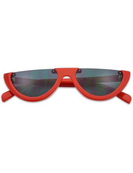 Cat Eye 2-PACK Small Narrow Half Moon Oval Cat Eye 90's Sunglasses - Glossy Black - Red (2-pack) - CQ18Q0CYULN $29.11