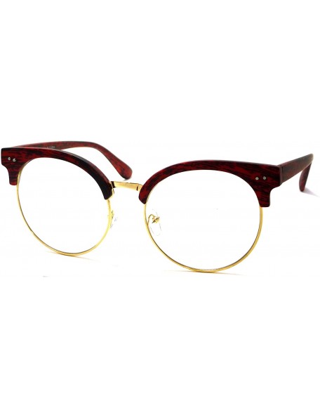 Oversized OVERSIZED Large Retro Wood Bamboo Print Metal Clear Lens Glasses - Red - C512O1ETQHL $8.09