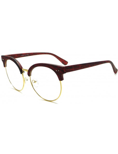 Oversized OVERSIZED Large Retro Wood Bamboo Print Metal Clear Lens Glasses - Red - C512O1ETQHL $8.09