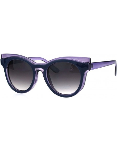 Cat Eye Womens Brow Diva Designer Cat Eye Round Plastic Retro Sunglasses - Blue Purple - CA185DRON3H $14.73