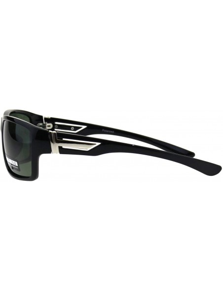 Rectangular Polarized Lens Sunglasses Mens Classic Rectangular Fashion Shades - Shiny Black (Green) - C318O2XNL9L $10.16