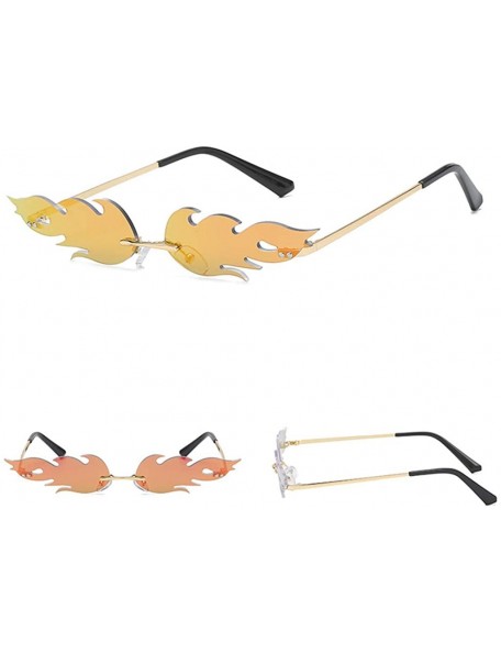 Rimless Womens Summer Cool Glasses Irregular Sunglasses Fashion Narrow Frame Fire Shape Sunglasses - D - C518U09WXN7 $6.67