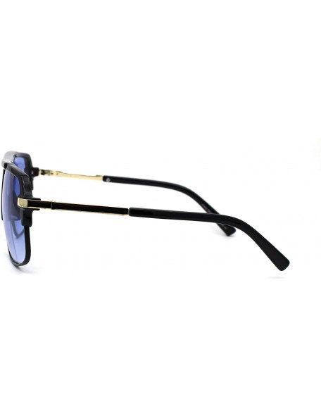 Rectangular Unisex Half Rim Plastic Racer Mobster Sunglasses - Shiny Black Blue - CD195KMMC39 $11.96