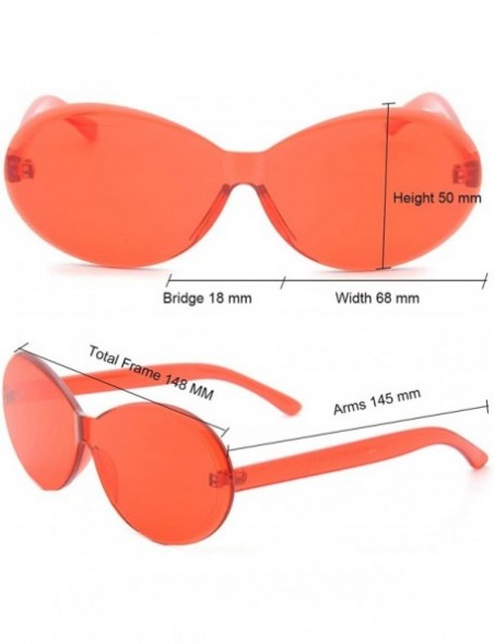 Oval Vintage Fashion Rimless Oval Sunglasses Frameless Colored Lens - Red - CS18QSOG5UT $11.01