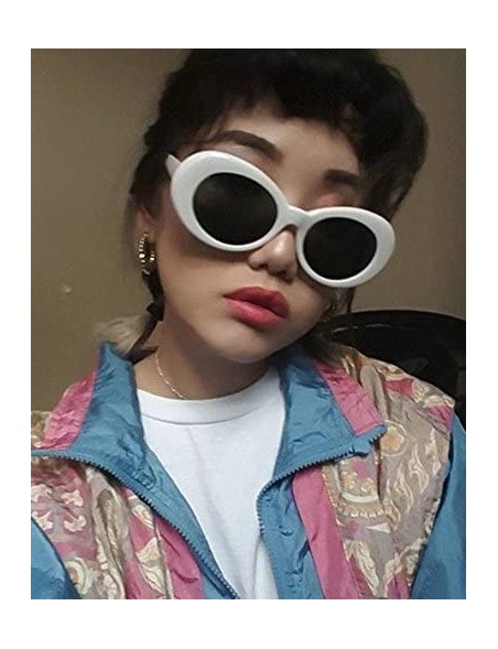 Oversized Colorful Oval Kurt Cobain Inspired Clout Goggles Mod Round Pop Fashion Nirvana Sunglasses - White - C217YZISHZX $12.45