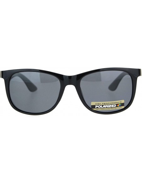 Rectangular Polarized Mens Elegant Mod Horn Rim Designer Fashion Sunglasses - Shiny Black - CB18OK0M3YC $15.18