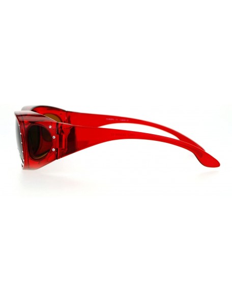 Oversized Womens Polarized Fit Over Glasses Rhinestone Sunglasses Oval Rectangular - Red (Brown) - CO1889Z63DG $11.00