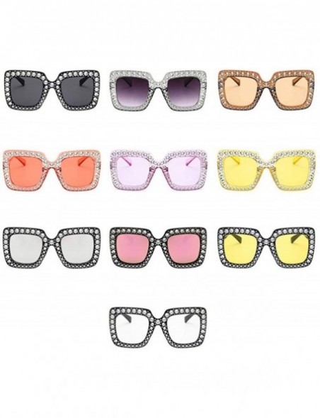 Square Women Square Frame Rhinestone Decor Sunglasses Sunglasses - Yellow - C5199X6T5SZ $23.18