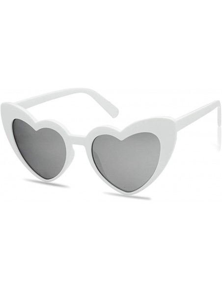 Sport Oversized Heart-Shaped Round Colorful Flat Mirror Lens Love Sun Glasses - White Frame - CT18EHZCTM3 $16.64