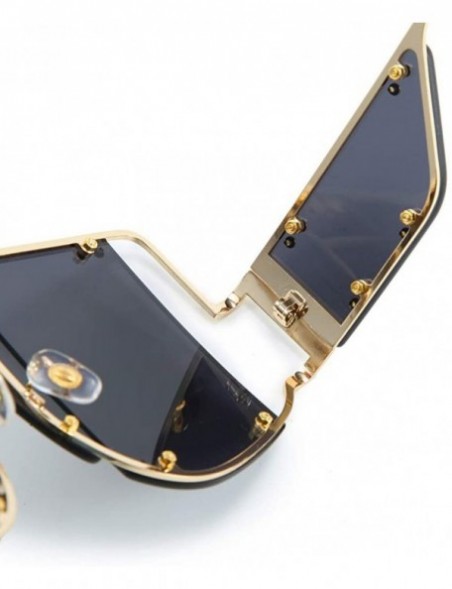 Oversized Rivets Square Oversized Women Sunglasses Side Shields Men Metal Hollow Vintage - Gold With Orange - CP196AIWU0K $12.94