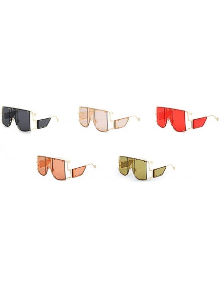 Oversized Rivets Square Oversized Women Sunglasses Side Shields Men Metal Hollow Vintage - Gold With Orange - CP196AIWU0K $12.94